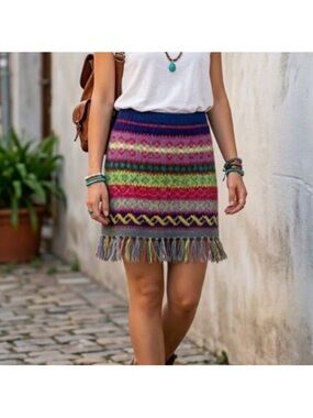 Free People Handknit Wool Skirt Striped Size Medium Cottagecore